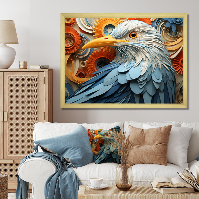 «Seagull Coastal Guardian Geometric IV», reproduction d'art sur toile, Cadre doré à une seule photo