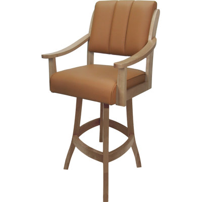 Havertown Leather Counter Solid Wood Bar Stool 26" Seat by Red Barrel Studio