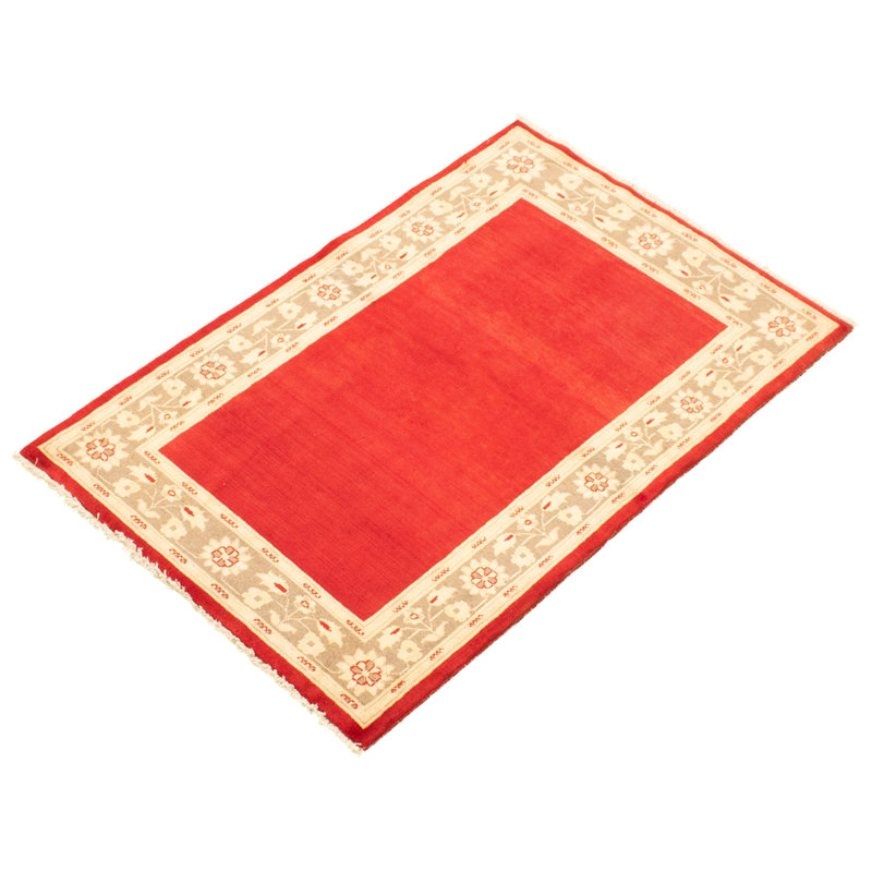 Tapis de la zone en laine rouge/ivoire 3 pi 2 po x 4 pi 10 po one-of-kind à la main-noué la 2010 Coren