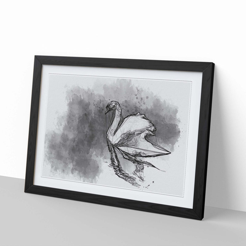 Swan in Abstract - Picture Frame Graphic Art Print, Black Framed, 27cm H x 36cm W x 2cm D