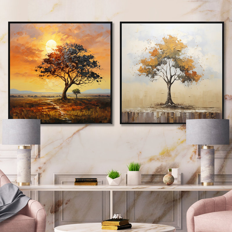 Baobab The Guardians - ensemble de 2 collages floraux carrés, Cadre flottant noir, H 36 po x l 73 po