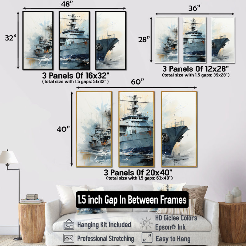 Marine armée, bateau, frégate II - Art mural militaire, Cadre flottant noir, H 28 po x l 36 po