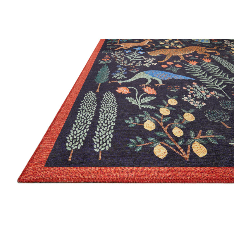 Tapis noir Rifle Paper Co. x Loloi Menagerie Men-01 Les Fauves, Rectangle 5 pi x 7 pi 6 po