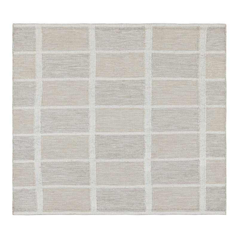 Rug & Kilim’S Scandinavian Rug In Beige, Taupe And White Geometric Pattern, Rectangle 10' x 14'
