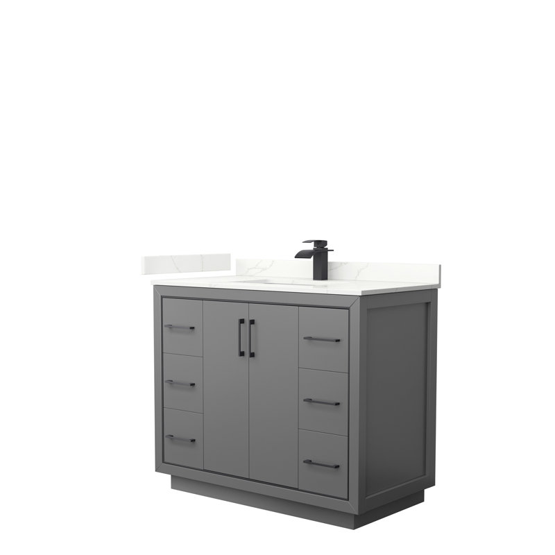 Icon 42'' W Single Vanity, Dark Gray, Giotto Quartz, Matte Black