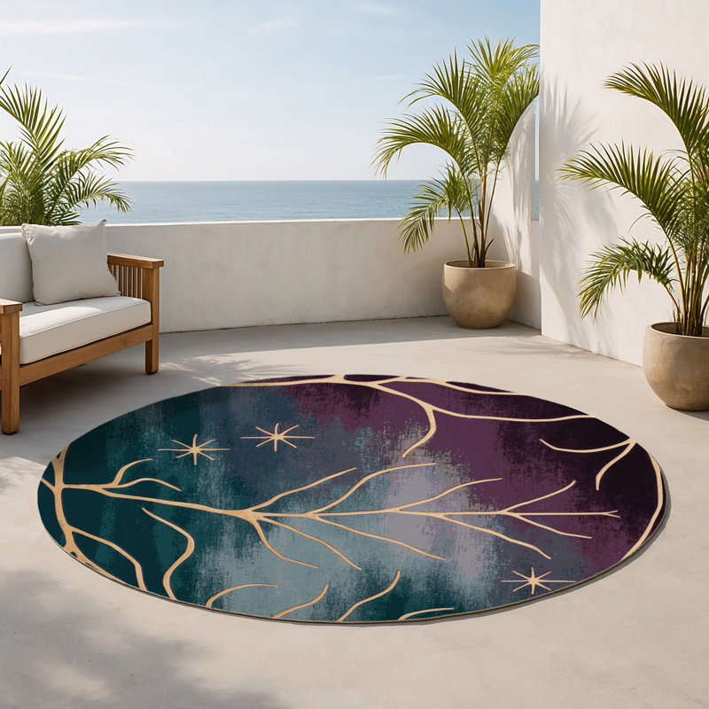Tapis d'intérieur et d'extérieur Hidden Bloom, Rond 5 pi