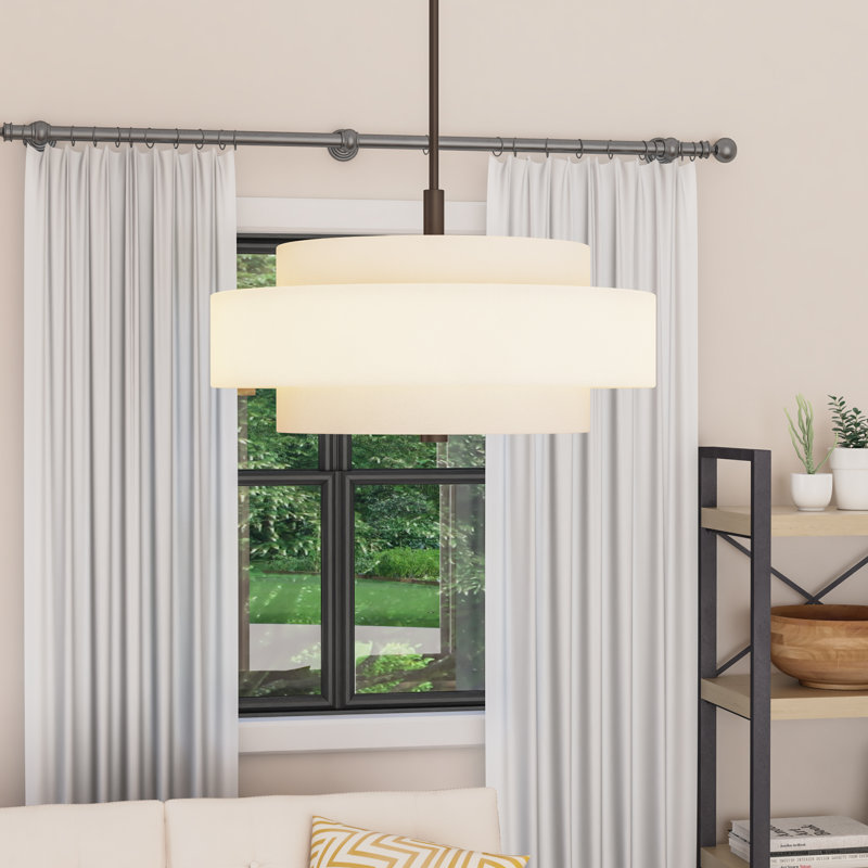 Flaire 4 - Light Steel Dimmable Drum Chandelier, English Bronze, Oatmeal