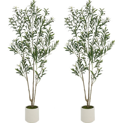 Primrue Artificial Olive Tree, Faux Olive Tree with White Planter and Fake Moss, Trees Artifici
