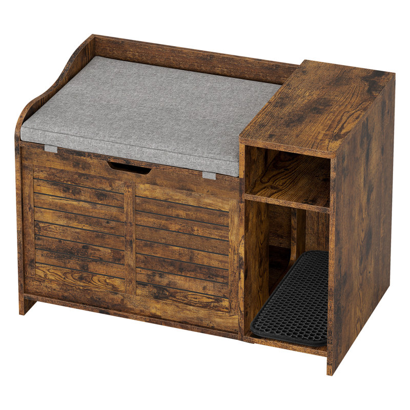 Large Wooden Cat Litter Box Enclosure with Flip-Top Opening | Hidden Storage Shelf, Litter Mat & Cushion for Multi-Cat Homes