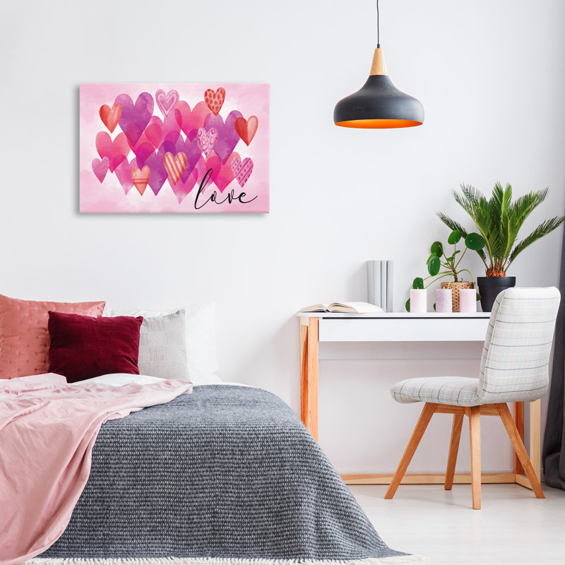 «Love with Layered Hearts», art mural sur toile par Nicole DeCamp, H 20 po x l 30 po