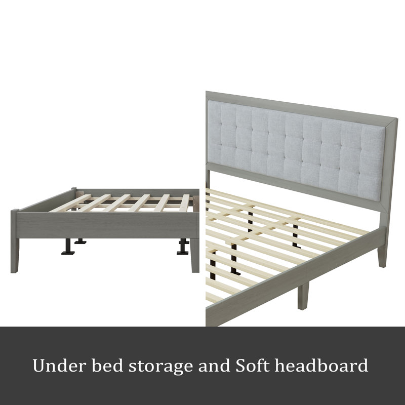 Solid Wood Platform Upholstered Headboard Bed