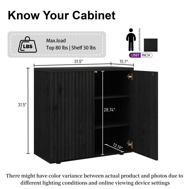 Buffet Cabinet With Storage,Fluted Sideboard With Adjustable Shelves, Black Gray