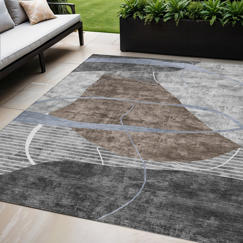 5' X 8' Grey Abstract Washable Indoor Outdoor Area Rug