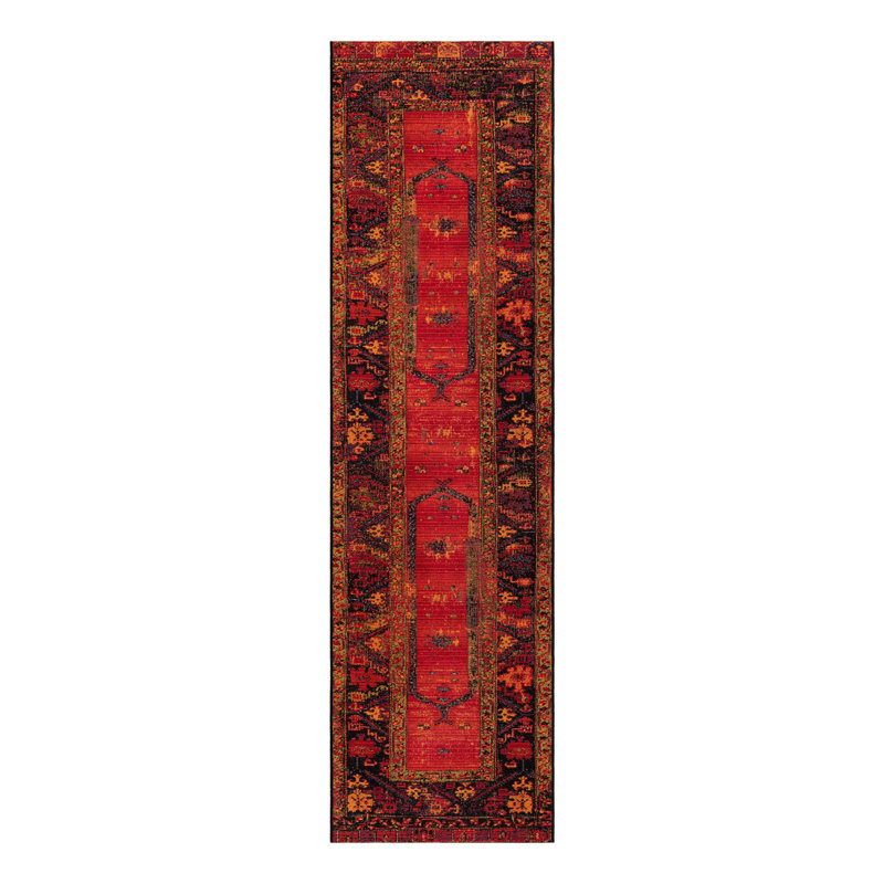 Gurrola Oriental Red/Yellow/Black Indoor/Outdoor Area Rug, Runner 2'7" x 11'