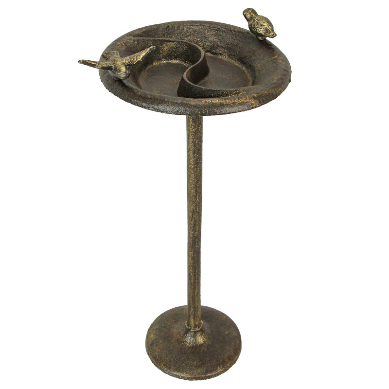 Brinya rustic cast iron bird bath and feeder pedestal with aged bronze painted finish — 9.5 x 9 x 20 inches, Antique Brown
