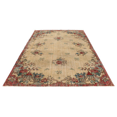 6x10 Ivory and Multicolor Turkish Overdyed Rug