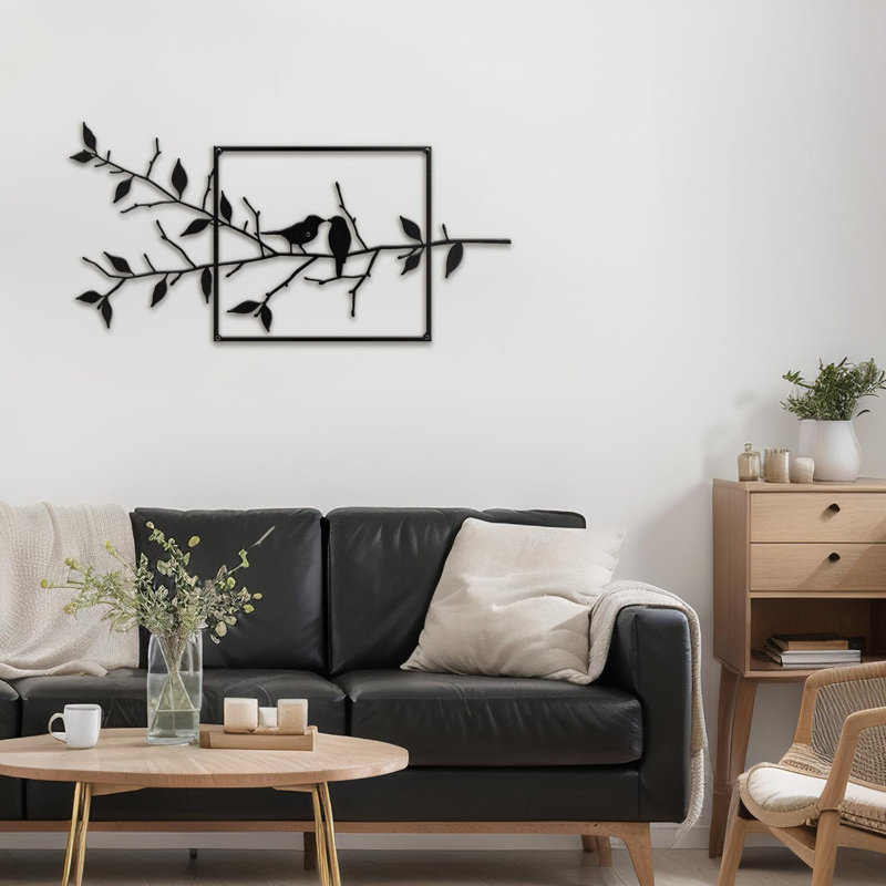 Oiseaux chanteurs sur une branche, décoration murale abstraite moderne, décoration murale suspendue, Noir
