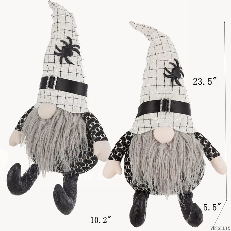 Ensemble de 2 gnomes assis en tissu avec araignée blanche, 10,2 x 5,5 x 23,5 po pour Halloween