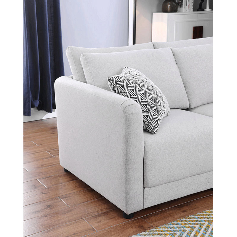 Penelope 94.5" Light Grey Linen Fabric Reversible L-Shape Sectional Sofa With Ottoman And Pillows, Left Hand Facing