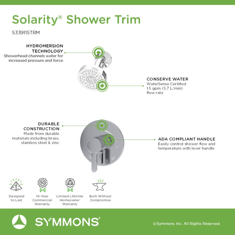 Solarity Hydromersion Single Mode Single Handle Shower Trim Kit With Volume Control, Polished Chrome