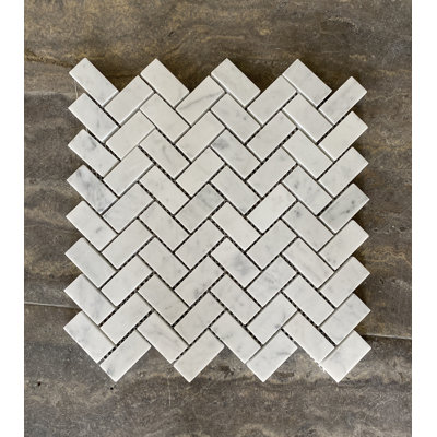 Bianco Carrara 0.75"" x 2"" Marble Herringbone Mosaic Wall & Floor Tile -  Stone & Tile Shoppe, HL-BIA-CAR-HER3/4