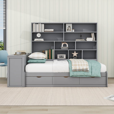 Three Drawers Daybed With Desk ,Shelves and Lights