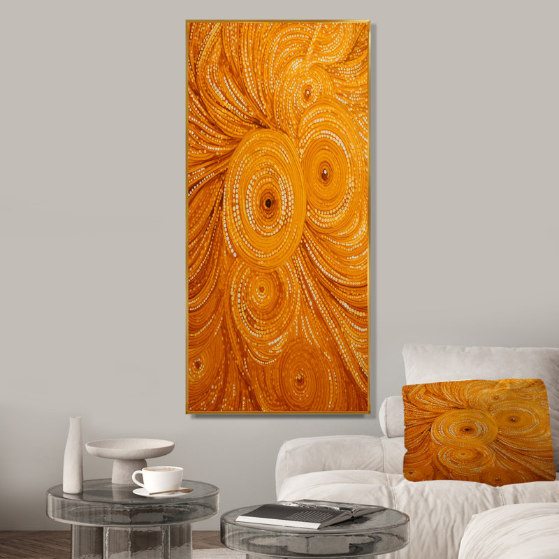 «Abstract Orange Swirl Collages III», art mural abstrait, Cadre flottant doré, 40" H x 30" W