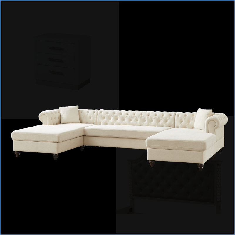 Canapé modulaire en chenille 3 pièces 135,5 pouces en U avec deux chaises modulaires | Salon / chambre à coucher / salon | Chenille | Beige