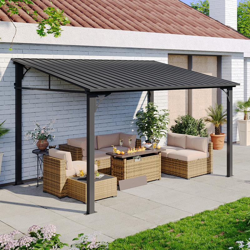 12 Ft. W X 10 Ft. D Hardtop Pergola With Galvanized Steel Sloping Roof, 100" H x 144' W x 120" D 