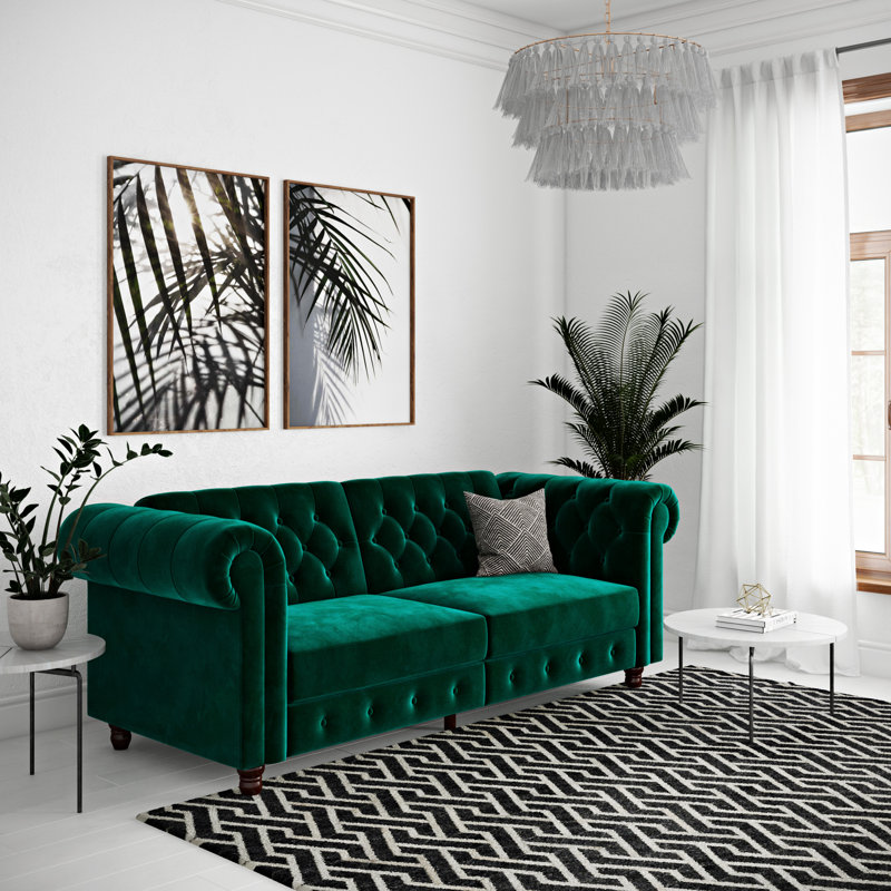Dimmitt 3 Seater Velvet Sofa, Green Velvet