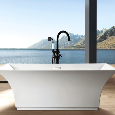 Freestanding Tub Faucet With Hand Shower - Metal, Matte Black, Bathroom Charm Modern Bathtub Option