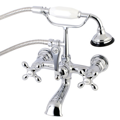 Kingston Brass Aqua Vintage Three-Handle 2-Hole Tub Wall Mount Clawfoot Tub Faucet with Hand Shower