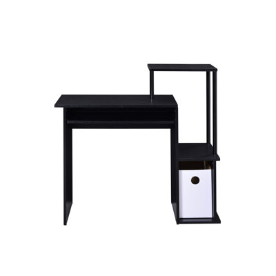 Bureau d'ordinateur en noir avec plateau à clavier, fabrication en métal et en placage, conception rectangulaire pour bureau à domicile, tablette et compartiment de rangement, limite de poids de 70 lb sur le placage artisanal, disponible
