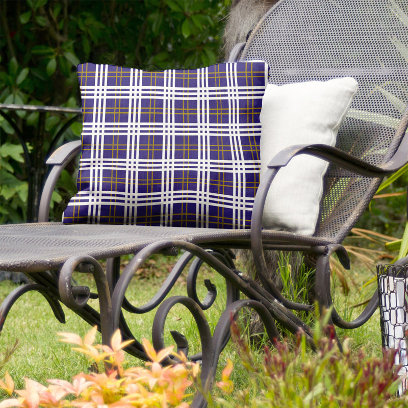 Housse de coussin d'extérieur carré R-Baltimore Football, 18 po x 18 po, Mauve / or métallique / blanc R-Baltimore