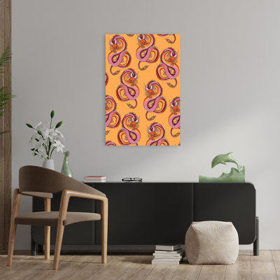 Art mural orange contemporain à motif de dragon