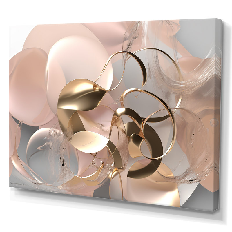 Art liquide, effervescence dorée et rose - 0, art mural, H 12 po x l 20 po, Toile tendue, Sans cadre