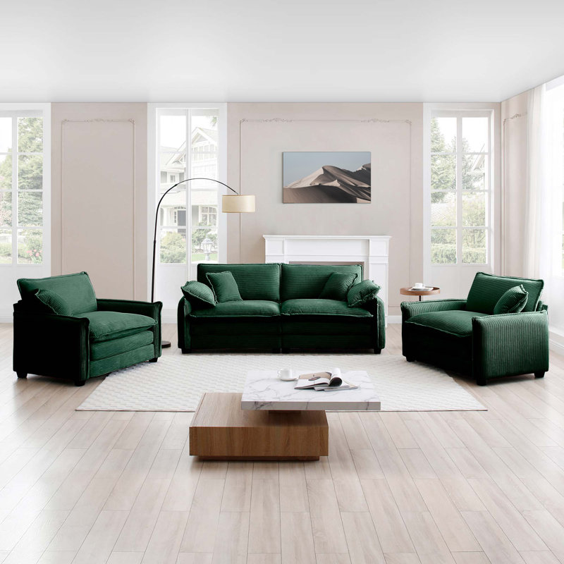 Living Room Set, Corduroy Sofa, For Living Room, Green