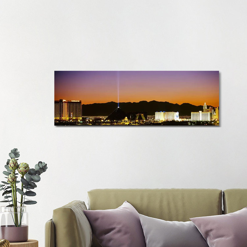 Buildings In A City Lit Up At Night, Las Vegas, Nevada, USA - Wrapped Canvas Panoramic Print