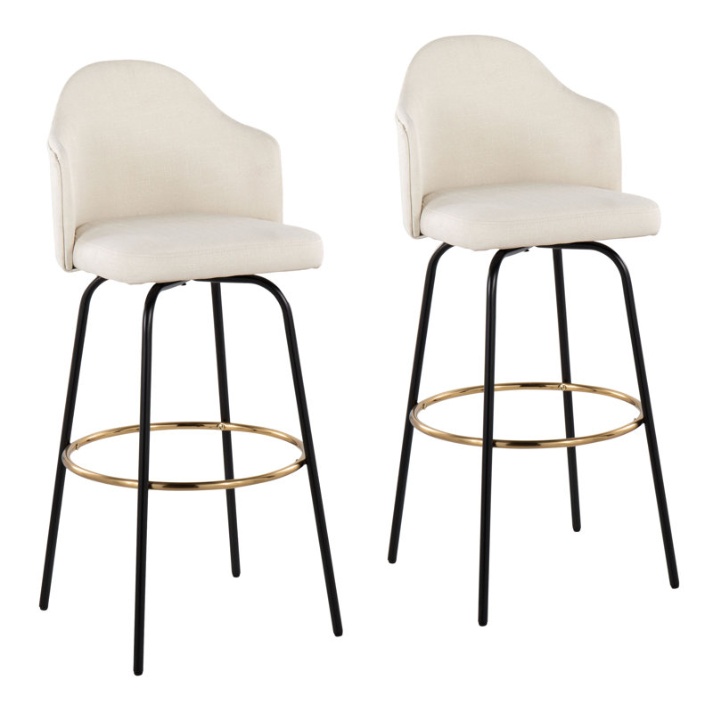 Arabelle Swivel Upholstered Counter Stool, Gray, Counter Stool (26" Seat Height), Gold/Black