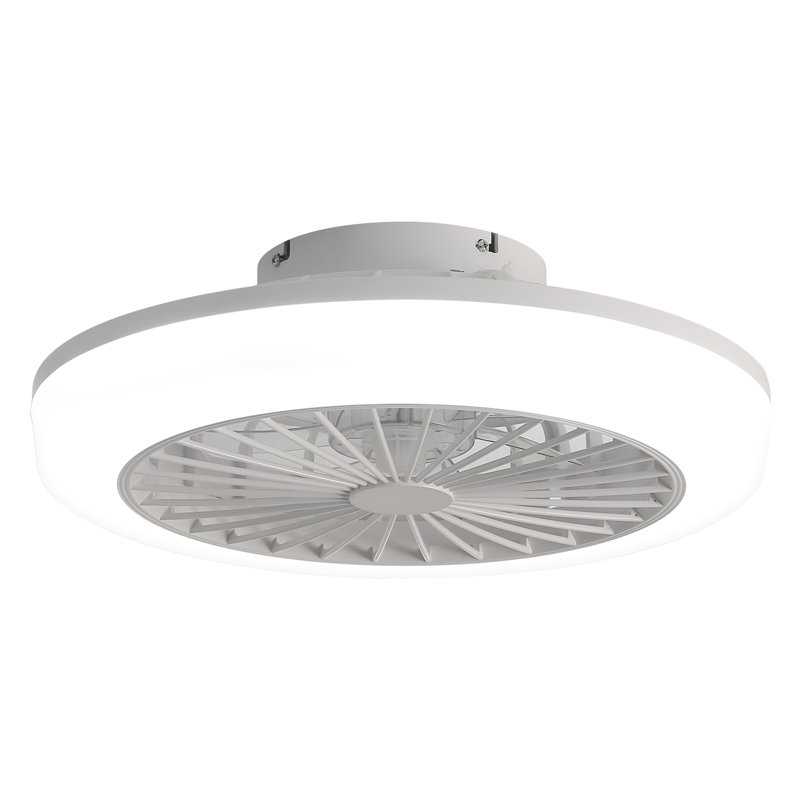 18 Inch Enclosed Ceiling Fan With Light And Remote, Flush Mount Bladeless Modern Low Profile Ceiling Fan For Bedroom Kitchen Dining Room
