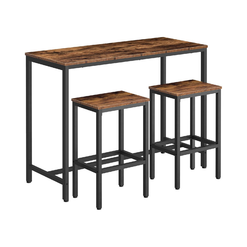 47.2" Rectangular Bar Table And 2 Chairs Set, For Small Space, Sturdy Metal Frame, Rustic Brown