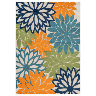 Floral Ivory/Multi Indoor/Outdoor High-Low Area Rug