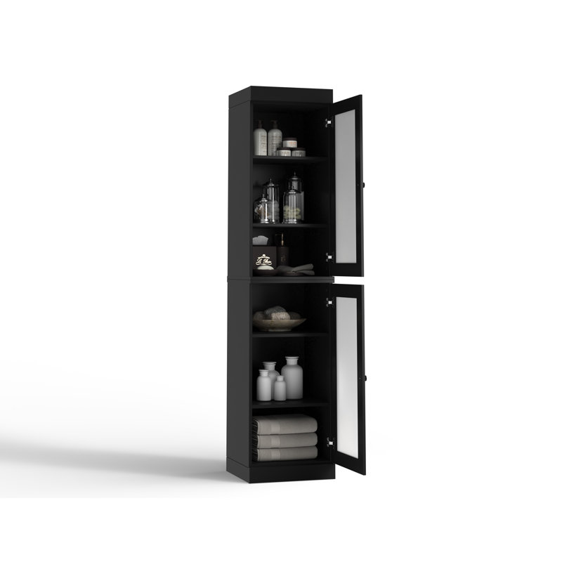 Palace Imports 100% Solid Wood Bathroom Storage Cabinet, Frosted Glass Doors, Adjustable Shelves, 16.5" Wide, 71.5" Tall