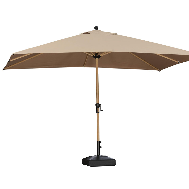 Parasol de patio 9 pi x 11,5 pi avec base et parasol de marché avec manivelle et 8 nervures, Taupe