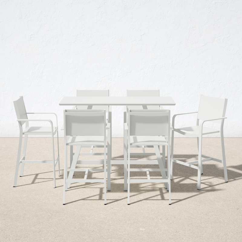Pangea Home Sunset White Rectangular Aluminum Outdoor Bar Table – Modern Minimalist Patio Pub Table with Rust-Free Frame