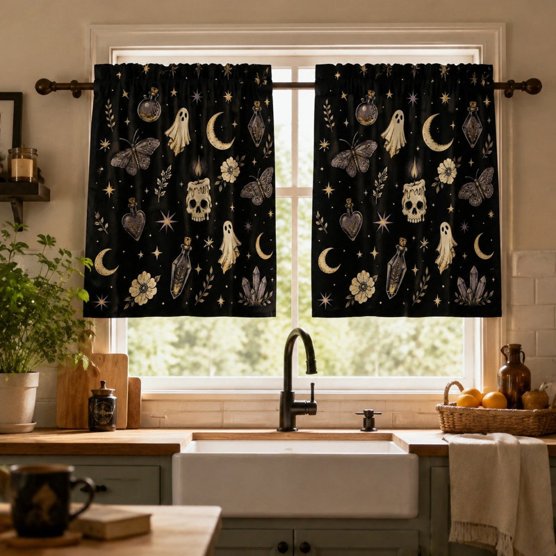 2Pcs Witchy Celestial Butterfly Skull Ghost, L 52 po x H 84 po x 2 pièces