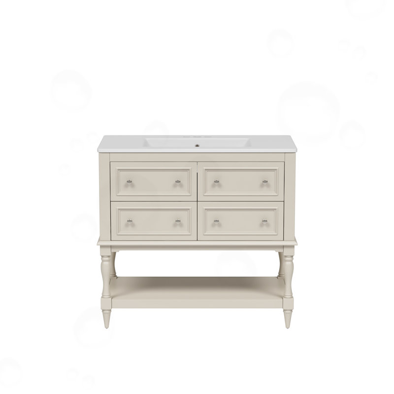 Freestanding Bathroom Vanity Set with 4 Drawers, Beige