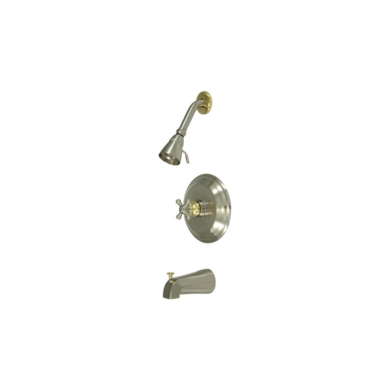 Metropolitan Diverter Tub and Shower Faucet with Rough-in Valve, Satin Nickel / Polished Brass