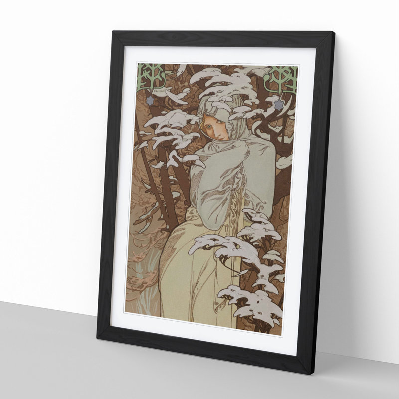 Winter by Alphonse Mucha - Picture Frame Painting, Black Framed, 36cm H x 27cm W x 2cm D