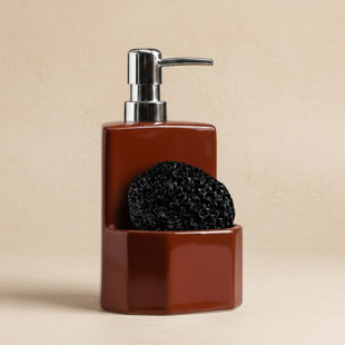 Ceramic Kitchen Caddy With Refillable Dish Soap Pump And Sponge Holder 